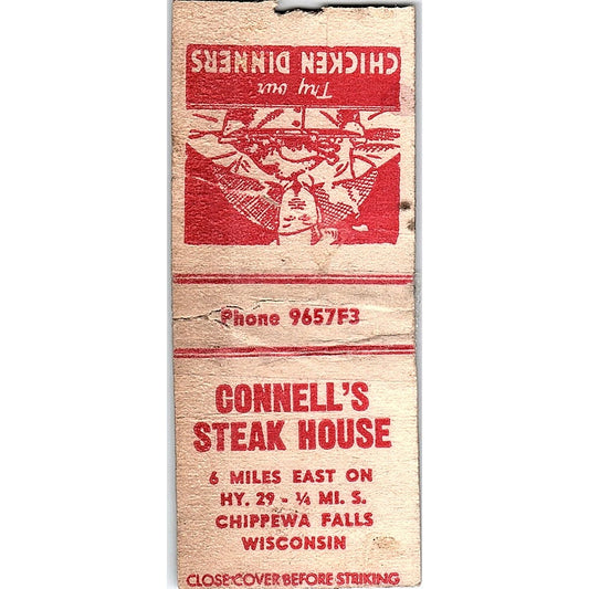 Connell's Steal House Chippewa Falls WI Matchbook Cover SF3-Y3