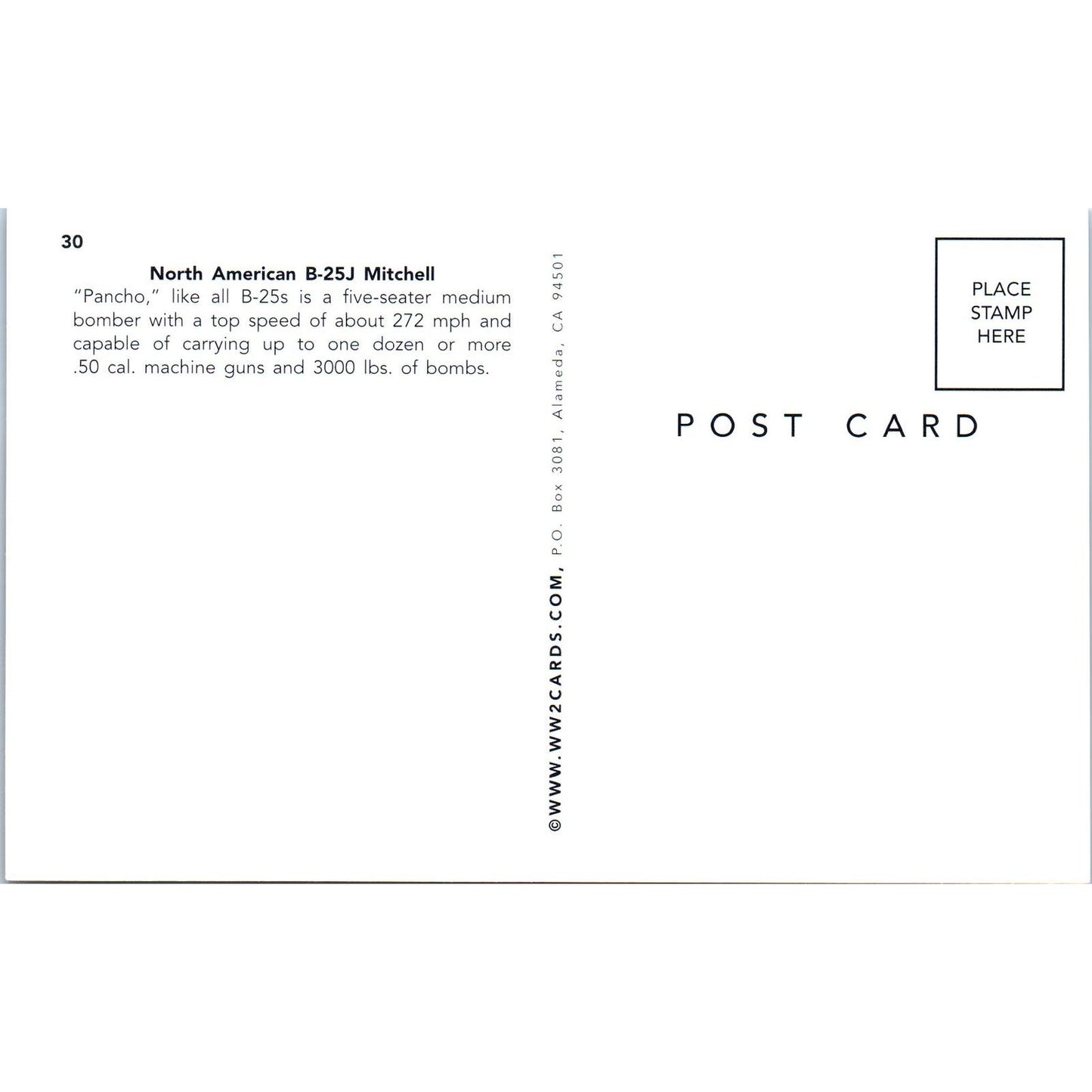 North American B-25J Mitchell Vintage Postcard PC19