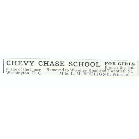 Chevy Chase Girls School L.M. Bouligny Washington DC 1903 Magazine Ad AF7-SS1