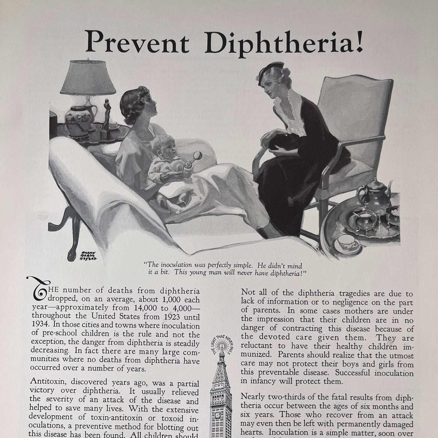Metropolitan Life - Prevent Diphtheria - Harry Morse Meyers Art 1935 Ad V1-5