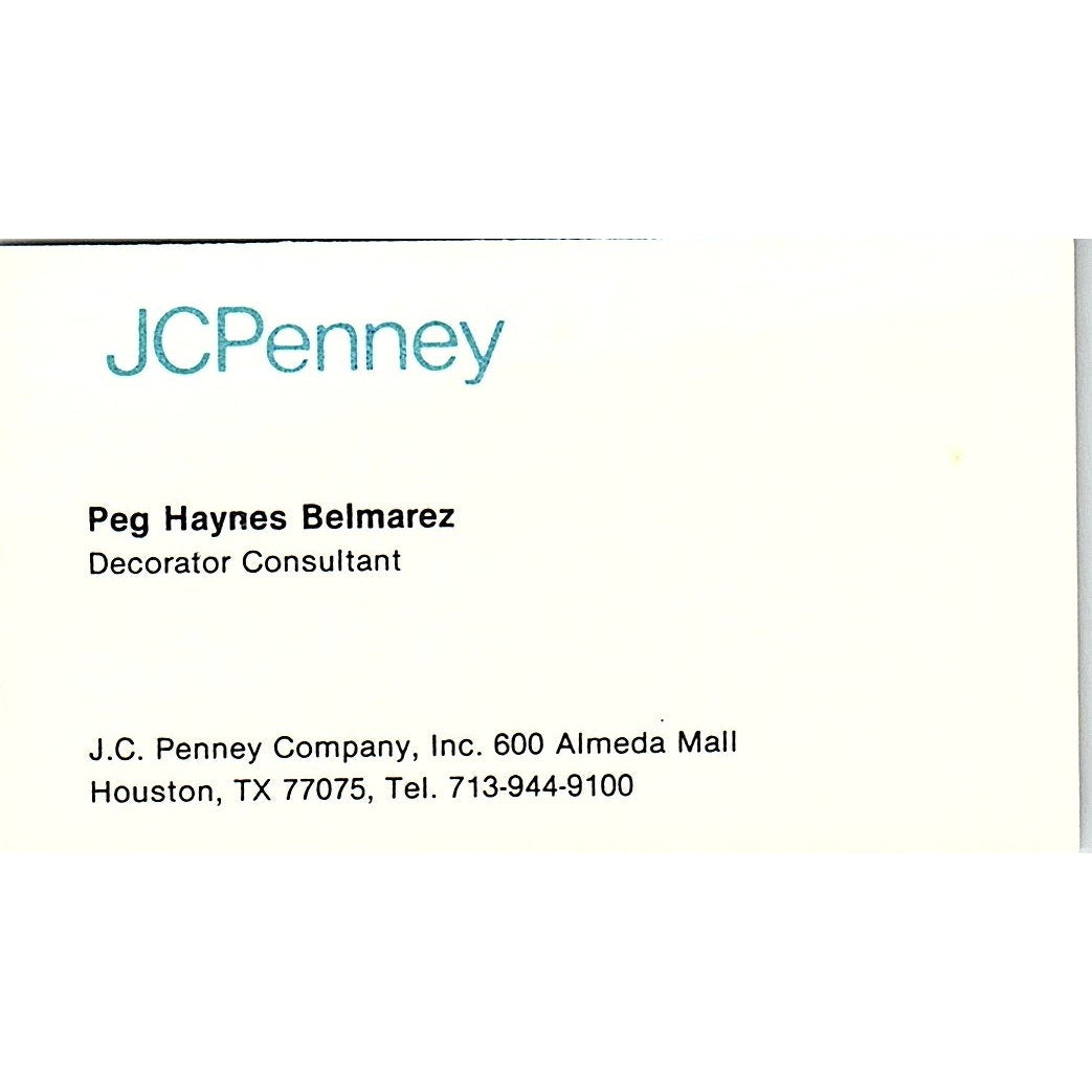 Peg Haynes Belmarez JC Penny Houston Vintage Business Card SD9-B14
