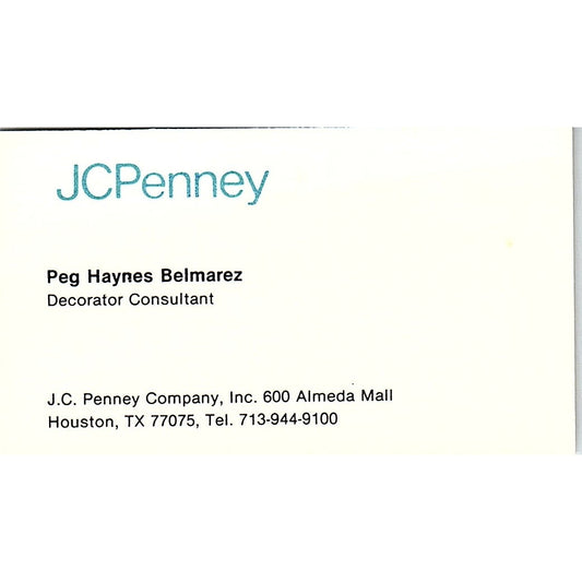 Peg Haynes Belmarez JC Penny Houston Vintage Business Card SD9-B14