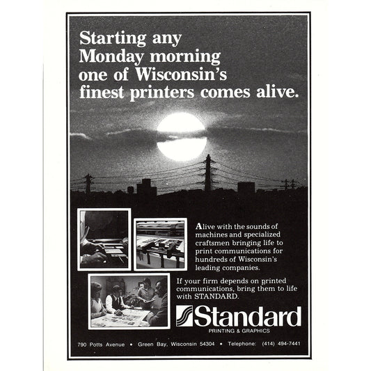 Standard Printing & Graphics 790 Potts Ave Green Bay WI 8x11" 1981 Ad D26