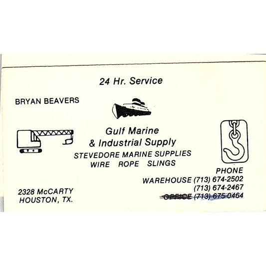 Bryan Beavers Gulf Marine & Industrial Supply Houston Vtg Business Card SC9-B4