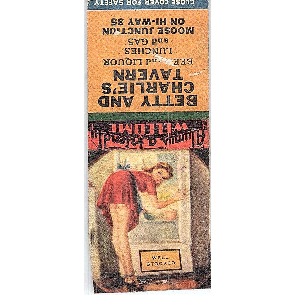 Betty and Charlie's Tavern Moose Junction Pinup Vintage Matchbook Cover SF3-Y5