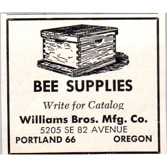 Bee Supplies Williams Bros Mfg Co Portland OR 1961 Magazine Ad AK6-S12