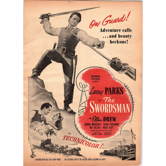 The Swordsman Larry Parks, Ellen Drew Columbia Pictures 1948 Ad AF8-1