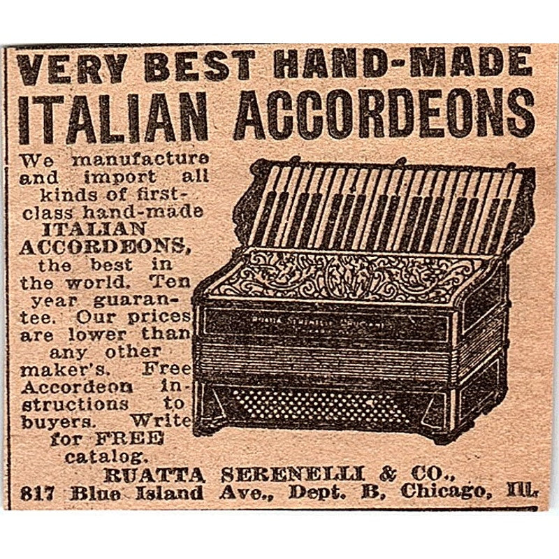Hand-Made Italian Accordions Ruatta Serenelli & Co Chicago 1926 Ad AG3-M2
