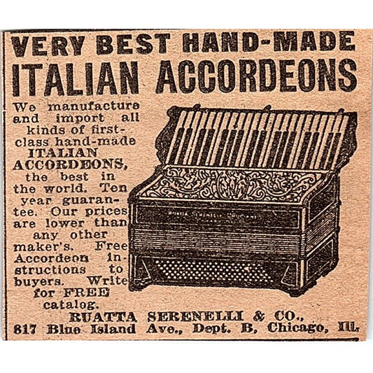Hand-Made Italian Accordions Ruatta Serenelli & Co Chicago 1926 Ad AG3-M2