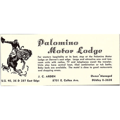 Palomino Motor Lodge J.C. Arden Denver CO 1958 Ad AG1-M1