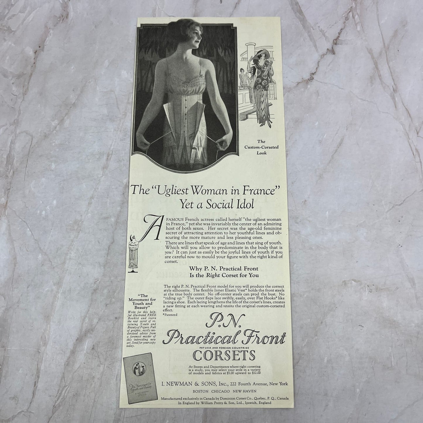 P.N. Practical Front Corsets I. Newman and Sons Boston 1924 Magazine Ad FL6-11