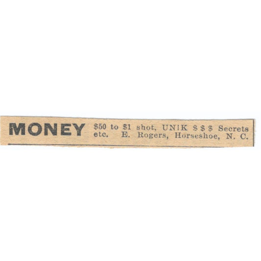 Money Secrets E. Rogers Horseshoe NC 1910 Magazine Ad AF1-SS7