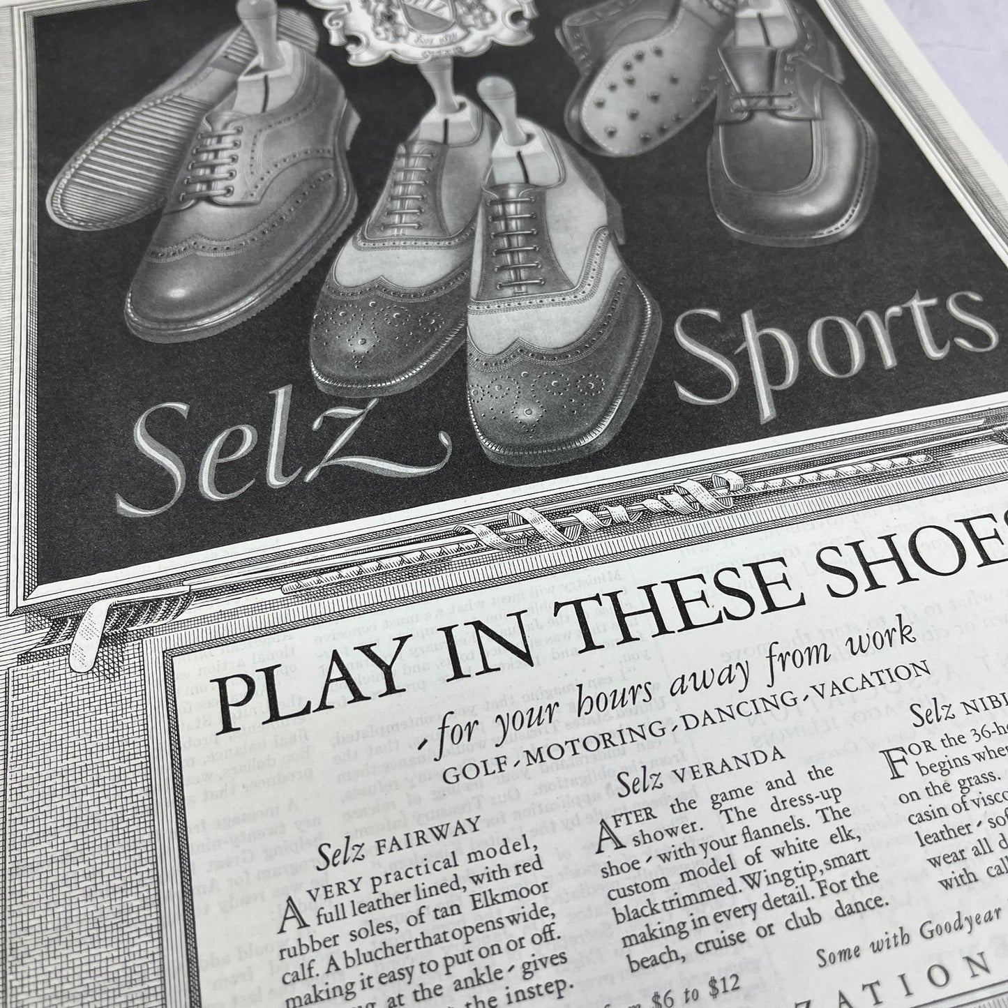 Selz Sports Shoes Chicago 1928 Original Magazine Advertisement FL6-8