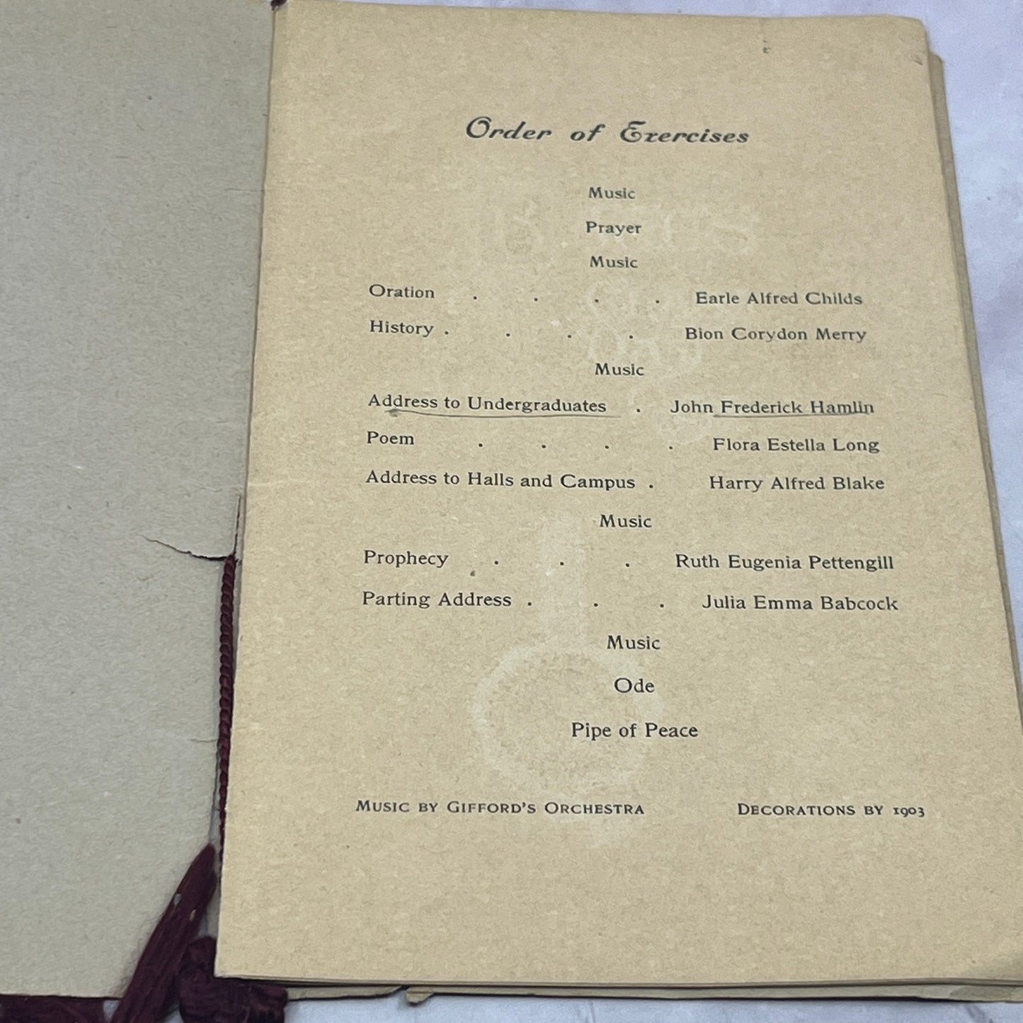 1902 Bates Class Day Bates College Commencement Program TB8-OD