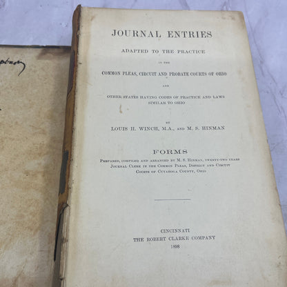 1898 Journal Entries Adapted to the Practice Louis H Winch M.S. Hinman TJ8