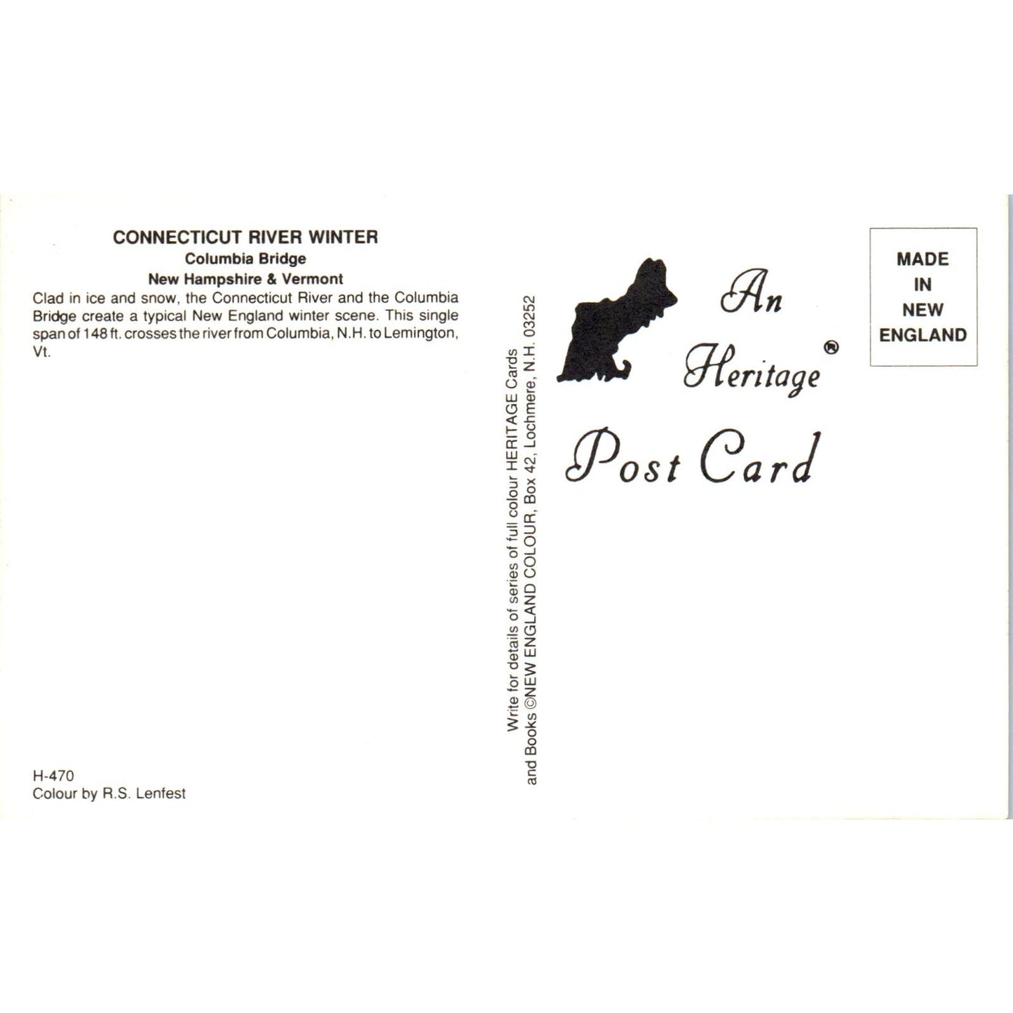 Columbia Bridge Connecticut River NH VT Covered Bridge Postcard PB12