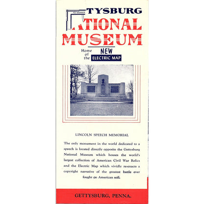 Vintage Gettysburg National Museum New Electric Map PA Travel Brochure TH2-TB2