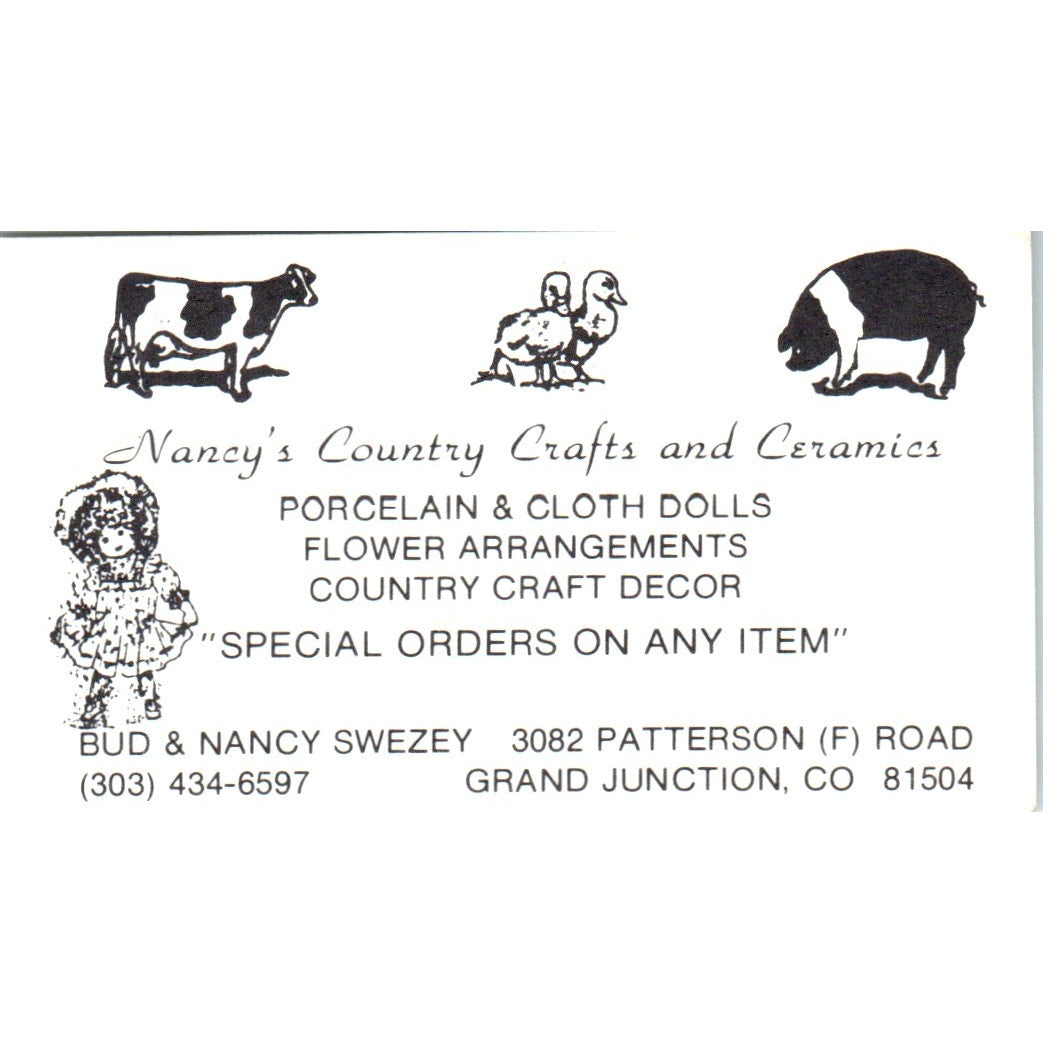 Nancy's Country Crafts Bud & Nancy Swezey Grand Junction Business Card SD8-B19