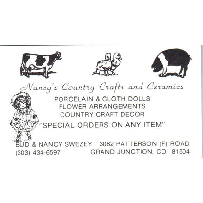 Nancy's Country Crafts Bud & Nancy Swezey Grand Junction Business Card SD8-B19