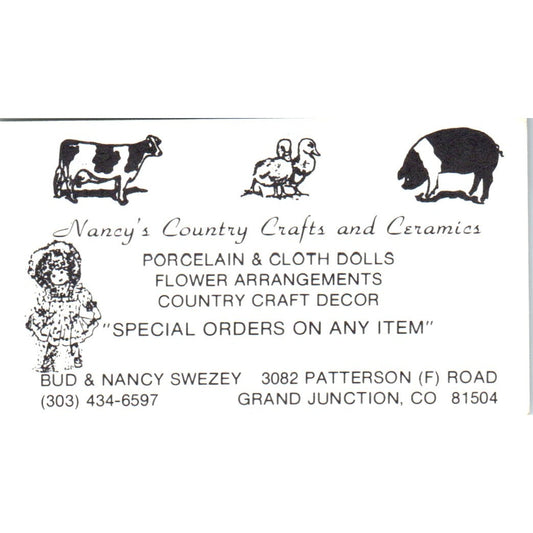 Nancy's Country Crafts Bud & Nancy Swezey Grand Junction Business Card SD8-B19