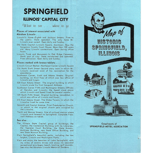 Map of Historic Springfield IL Vintage Travel Brochure TH2-TB5