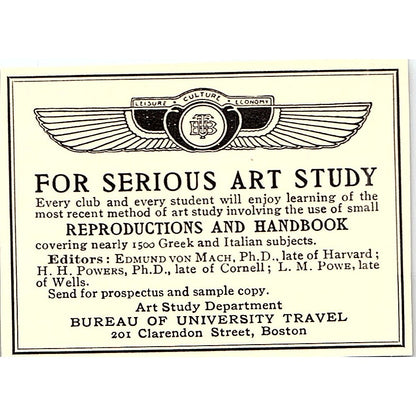 Art Study Reproductions Bureau of University Travel Boston - 1904 Ad AF5-1