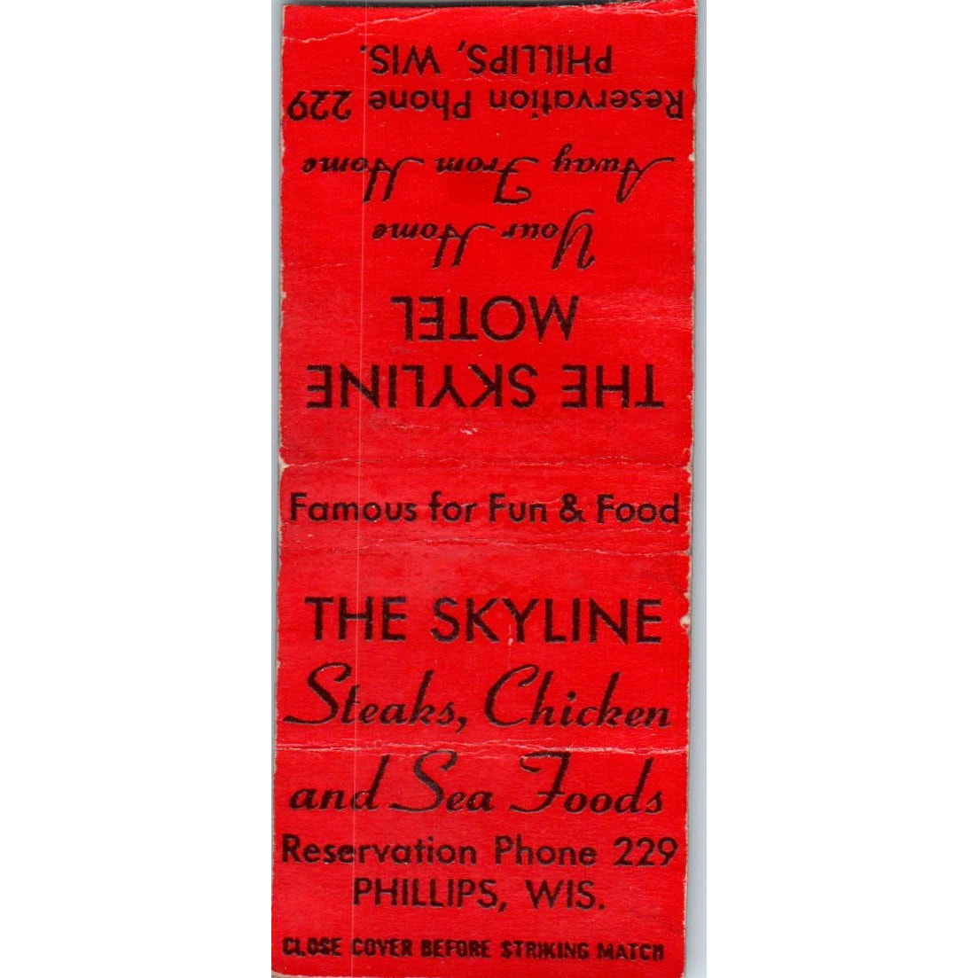 The Skyline Motel Restaurant Phillips WI Vintage Matchbook Cover SD4-Y1
