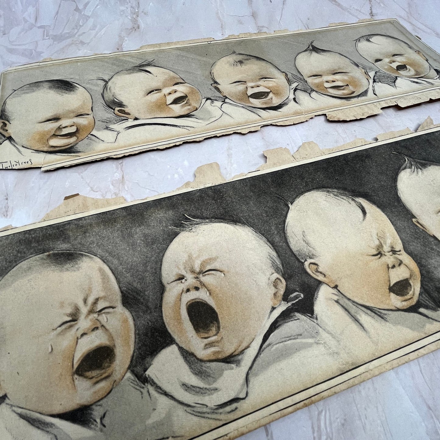 Charles Twelvetrees Prints of Babies Happy/Sad Art Prints 4.5x14 Each FL6-4