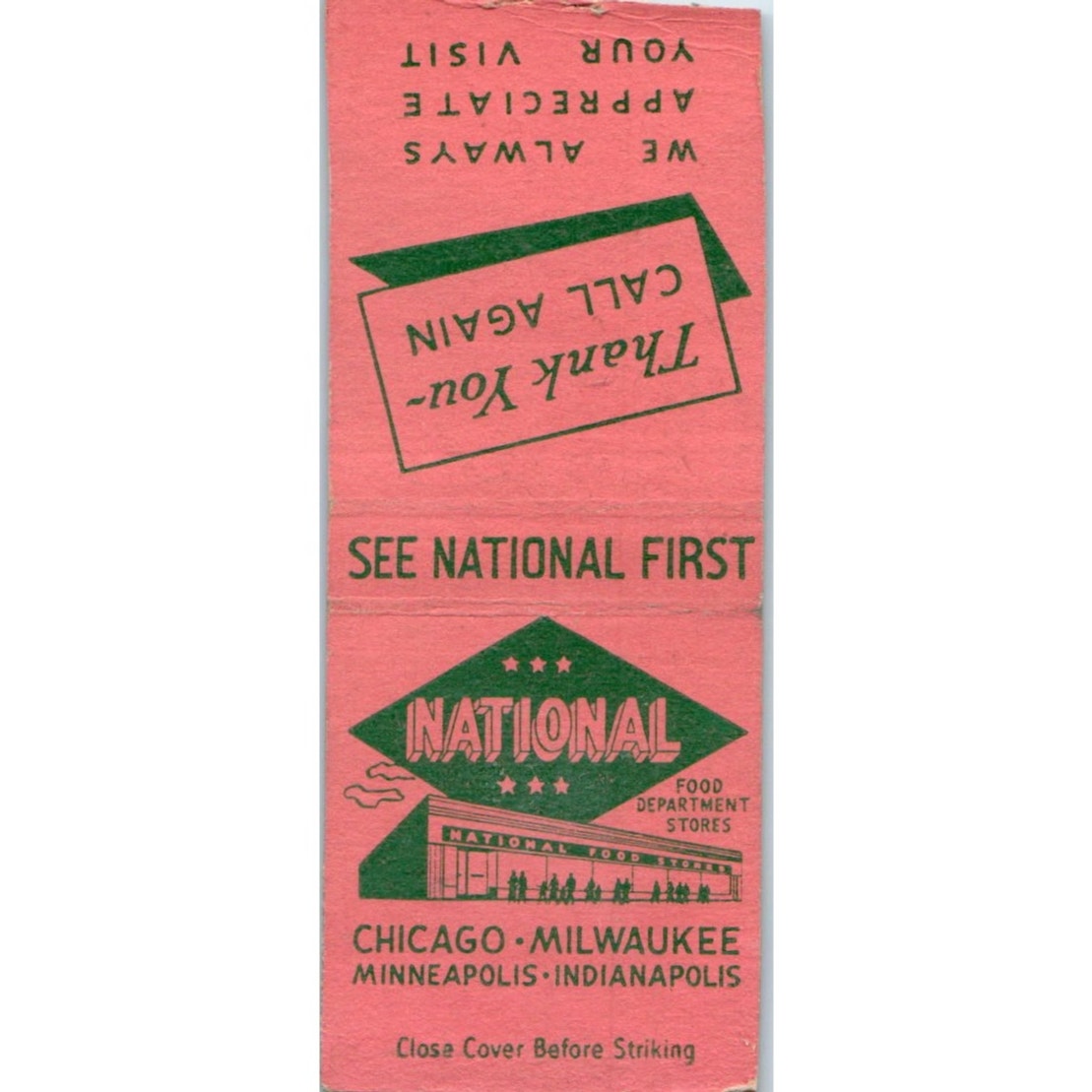National Food Dept Stores Chicago Milwaukee Minneapolis Vintage Matchbook SD2-Y5