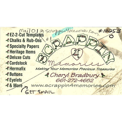 Scrappin 4 Memories Cheryl Bradbury Palmdale CA Vintage Business Card SC9-B9