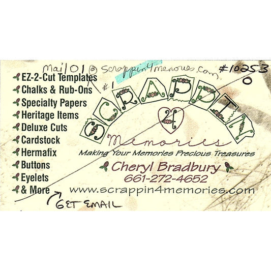 Scrappin 4 Memories Cheryl Bradbury Palmdale CA Vintage Business Card SC9-B9