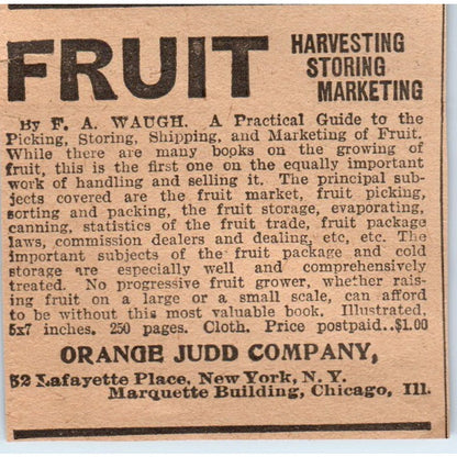 Fruit Business F.A. Waugh Orange Judd Company 1905 Magazine Ad AF1-NH3