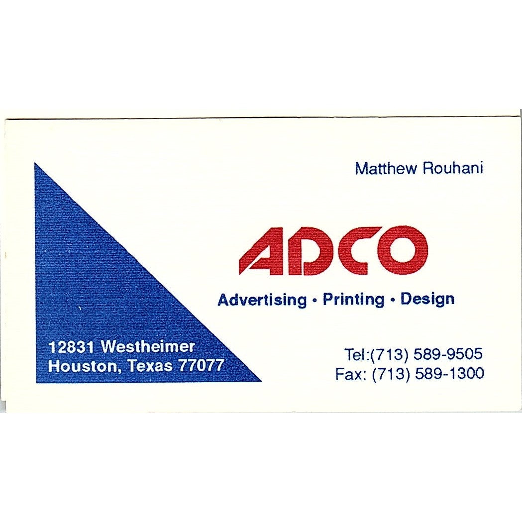 Matthew Rouhani ADCO Advertising Houston Vintage Business Card SC9-B1