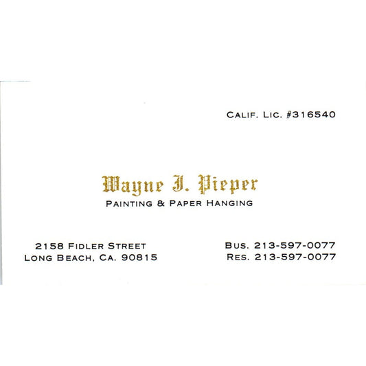 Wayne Pieper Painting Long Beach CA Vintage Business Card SD8-B14