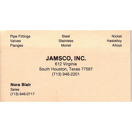 Nora Blair Jamsco Inc Houston Vintage Business Card SE5-B3