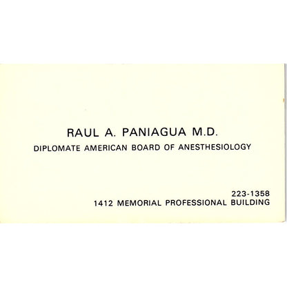 Raul A Paniagua Memoria Professional Building Vintage Business Card SB4-B1
