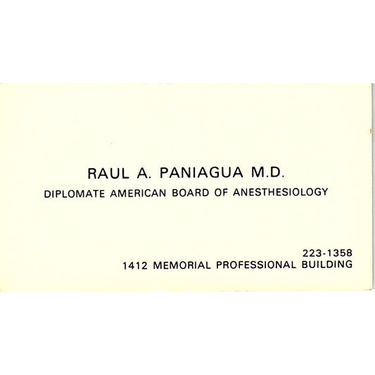 Raul A Paniagua Memoria Professional Building Vintage Business Card SB4-B1