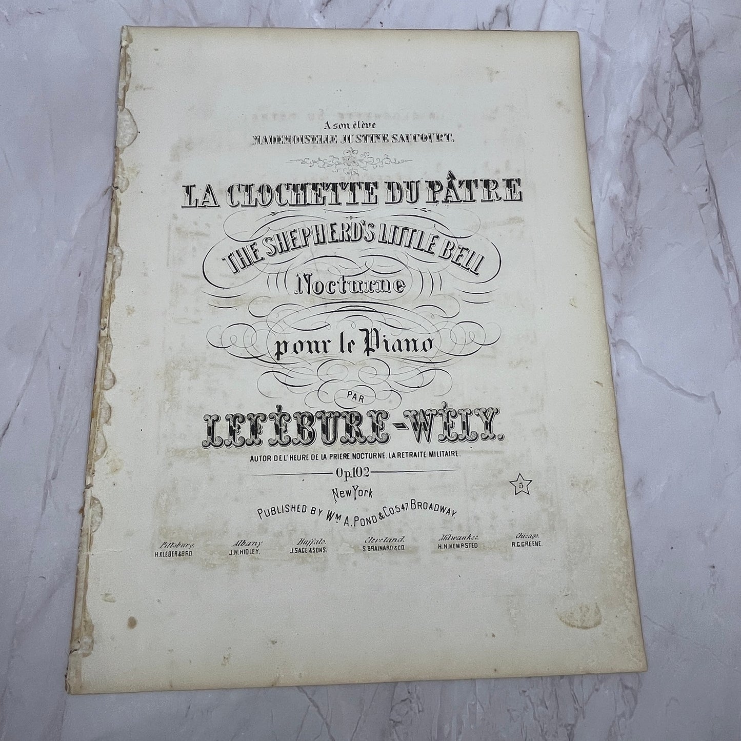 c1860 La Clochette Du Patre Nocturne Lefébure Wély Sheet Music V16