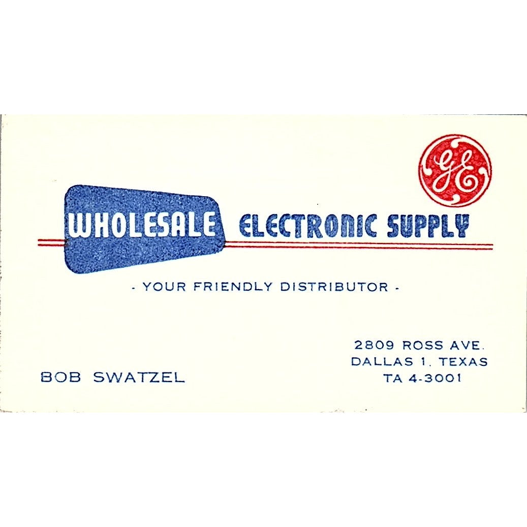 Wholesale Electronic Supply Bob Swatzel Dallas Texas Vintage Business Card SF3-B8