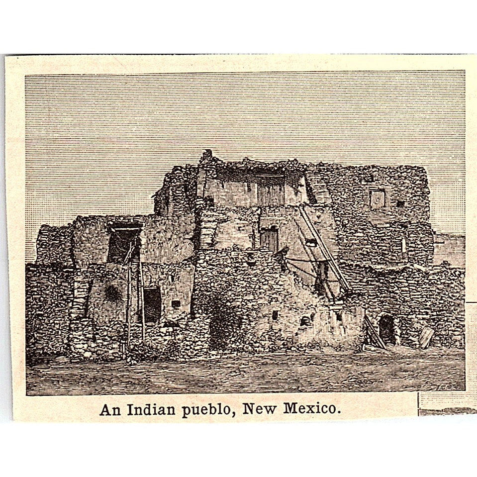 An Indian Pueblo in New Mexico 2.5x3" 1901 Engraving AF6-M9