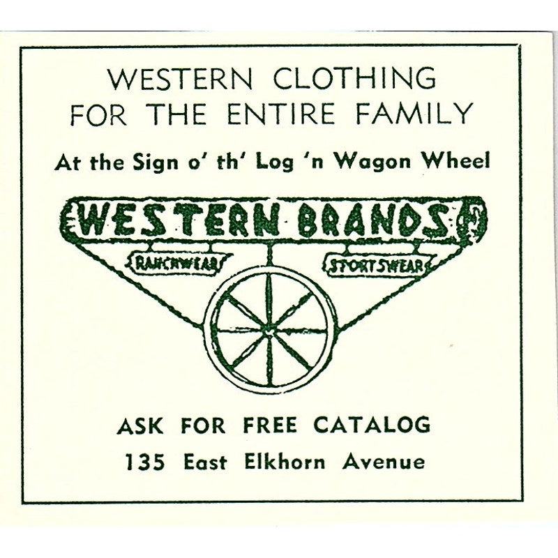 Williamson's Toggery & Bootery, Western Brands 1957 Estes Park CO Ad AG4-S10