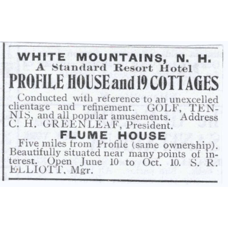 Flume House White Mountains NH S.R. Elliott c1918 Original Advertisement AE5-SV3
