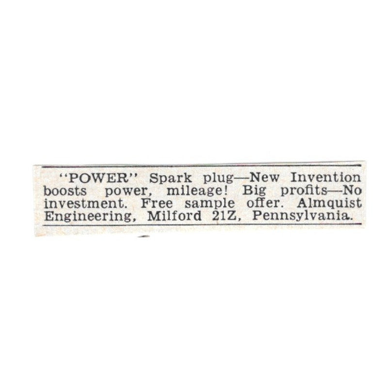 Power Spark Plug - Almquist Engineering Milford PA 1955 Ad AG1-S8