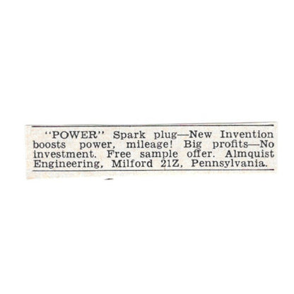 Power Spark Plug - Almquist Engineering Milford PA 1955 Ad AG1-S8