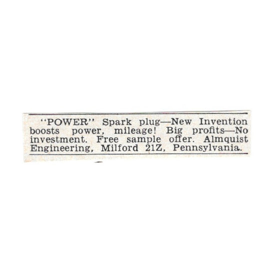 Power Spark Plug - Almquist Engineering Milford PA 1955 Ad AG1-S8