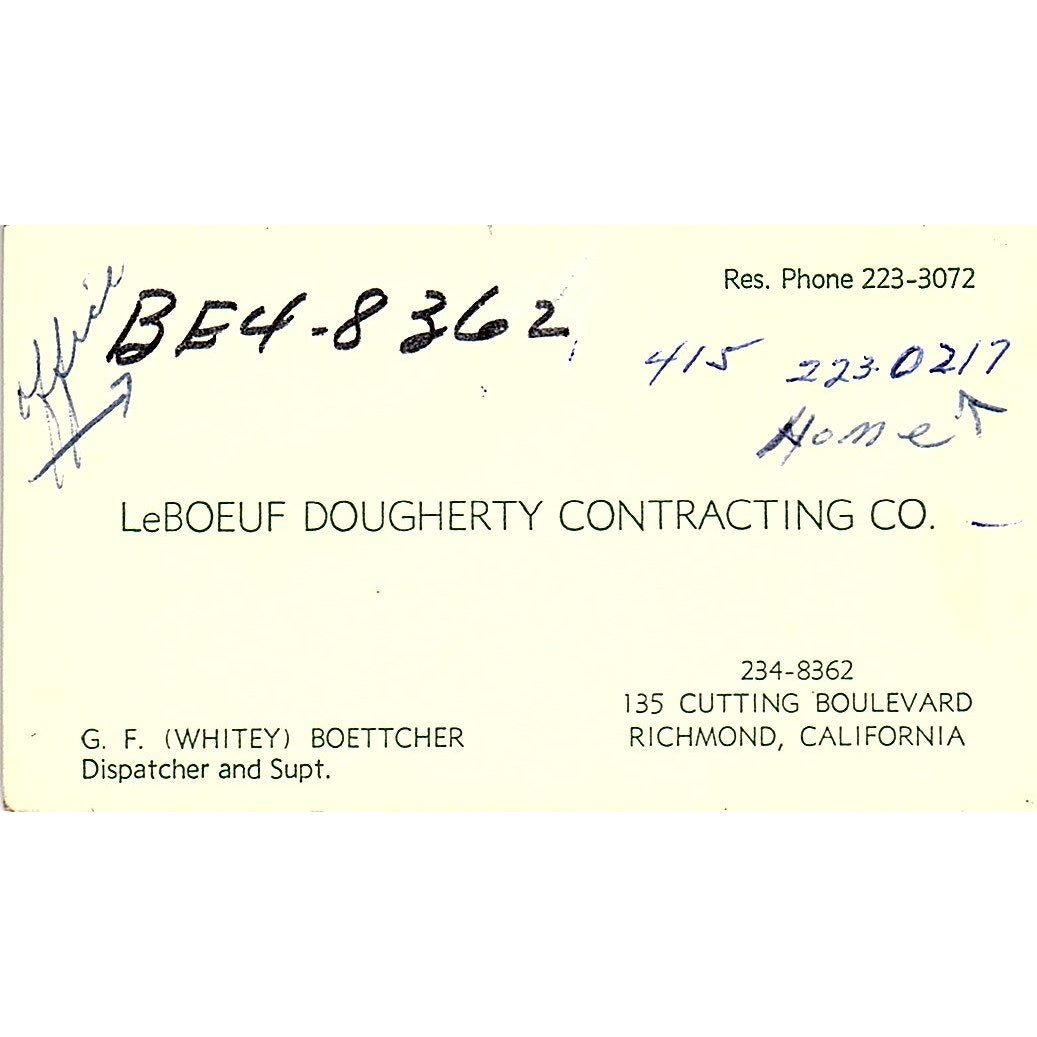 G.F Whitey Boettcher LeBoeuf Dougherty Contracting Richmond Business Card SD9-B3