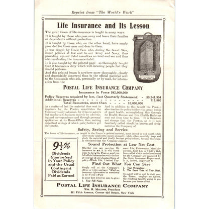 c1930 Postal Life Insurance Company Wm. R. Malone Leaflet AD8-R7