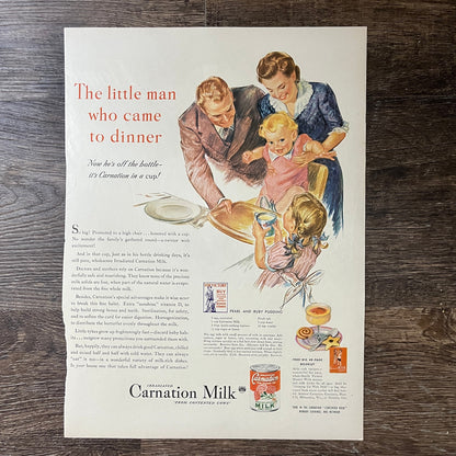 The Little Man Who Came to Dinner Carnation Milk War Bonds Magazine Ad 10x14 V7