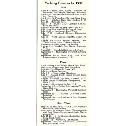 Yachting Calendar for 1932 Sailing Power & Star Class 1932 Ad AG2-7