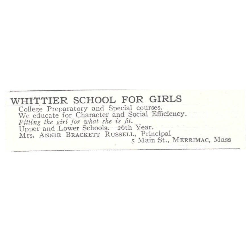 Whittier Girls School Anne Brackett Russell Merrimac c1918 Advertisement AE5-SV1